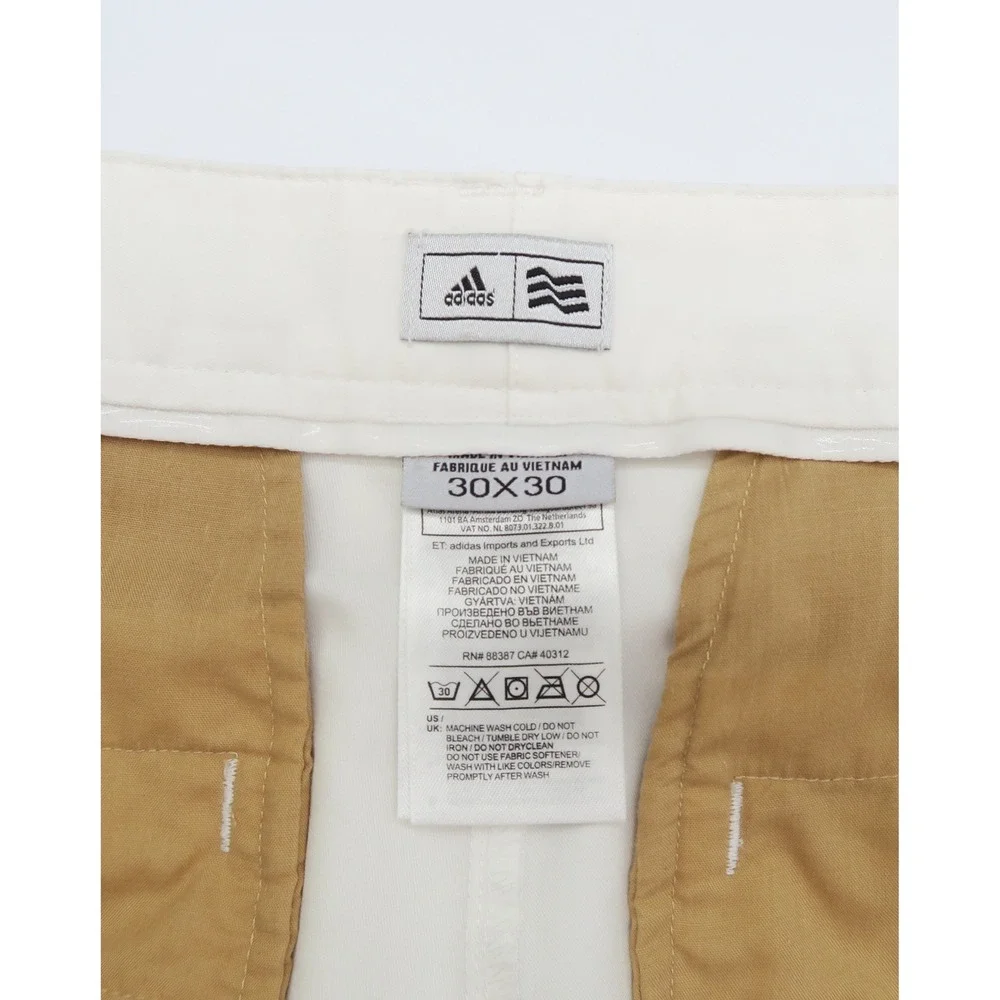 Adidas Mens White Golf Pants Flat Front Performance Trousers 30x30